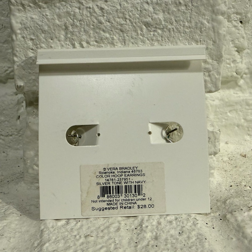 Vera Bradley Silver and Navy Hoop Earrings - Picture 2 of 2